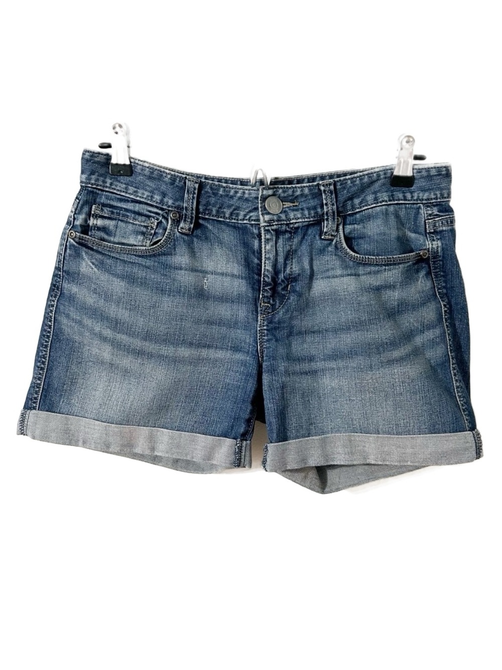Ann Taylor LOFT Distressed Mid Rise Wash Folder Hem Denim Jean Shorts Size 26 /2